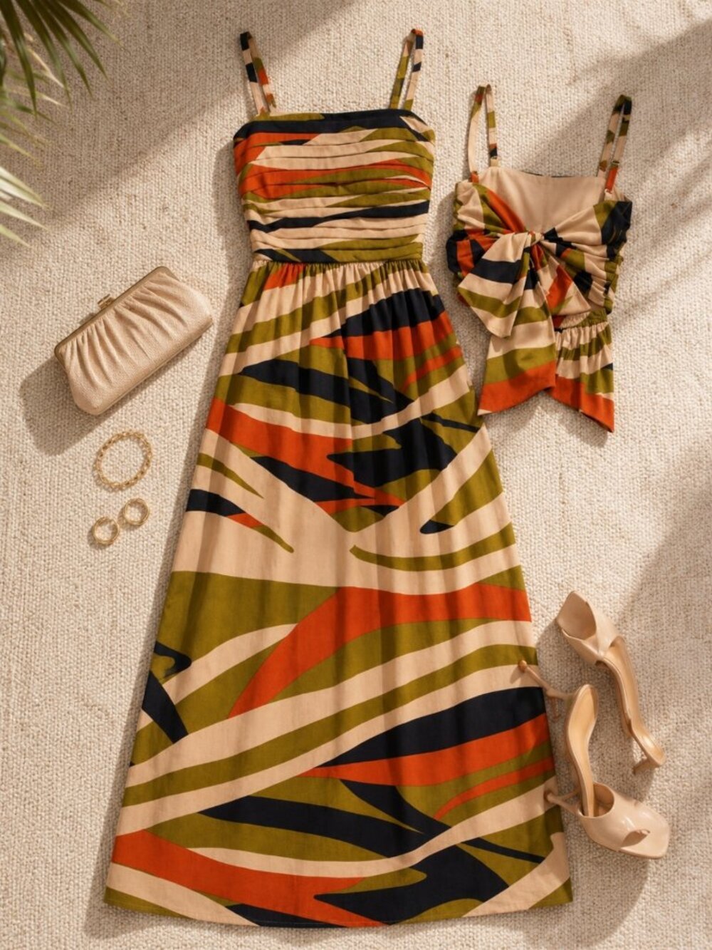 MSK Petite Cotton Abstract Print Maxi Dress Olive Multi Size PL NWT